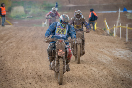 MOSCOW-OCTOBER 10: Izotov Maxim 210 (Kaluga), class "MOTO", in the 5 stage of the XSR-MOTO.RU Cross Country in Moscow, Park "Velyaminovo"; on October 10, 2015のeditorial素材