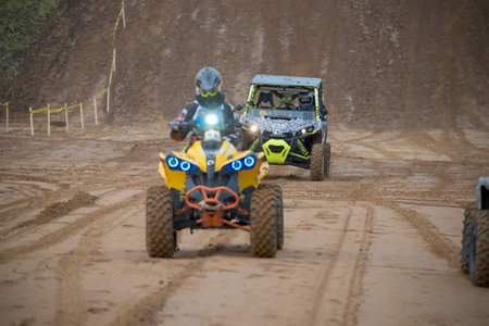 MOSCOW-OCTOBER 10: Nikita Oreshkin 98 (Moscow), class "UTV", in the 5 stage of the XSR-MOTO.RU Cross Country in Moscow, Park "Velyaminovo"; on October 10, 2015のeditorial素材