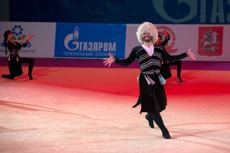 MOSCOW, RUSSIA - FEBRUARY 21, 2016: Unidentified dancer dance gymnastic team at the gala concert Grand Prix Moscow - 2016 in Moscow sport palace Luzhniki, Russiaのeditorial素材