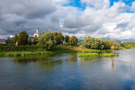 Church of the Resurrection in the village on the bank of the river Vassilyevskoe Moscowの写真素材
