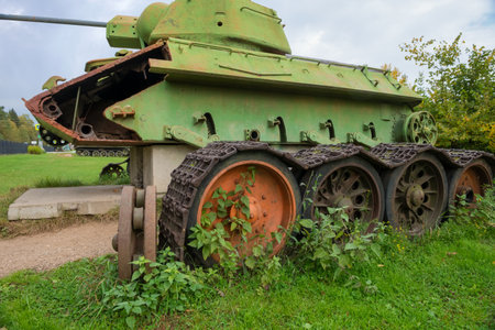 The Soviet tank T-34 of times of the Second World War under reconstructionのeditorial素材