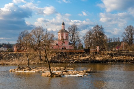 Church of the Resurrection in the village on the bank of the river Vassilyevskoe Moscowの写真素材