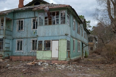 Old evicted and destroyed houseの写真素材