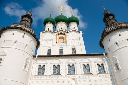 Summer view of medieval the Kremlin in Rostov the Great as part of The Golden Ring's group of medieval towns of the northeast of Moscow, Russia.のeditorial素材