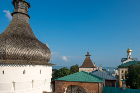 Summer view of medieval the Kremlin in Rostov the Great as part of The Golden Ring's group of medieval towns of the northeast of Moscow, Russia.のeditorial素材