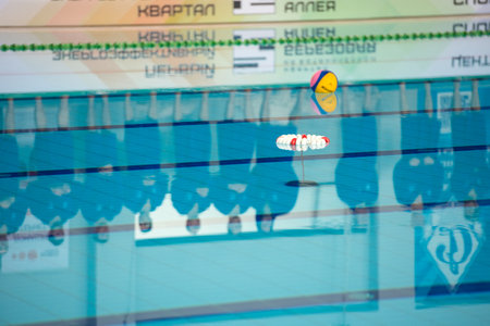 MOSCOW - NOVEMBER 18, 2016: Team before the game at a Russia national championship water-polo game between Dynamo-Moscow (white) vs STORM-2002 (black) Dynamo won 10-6のeditorial素材