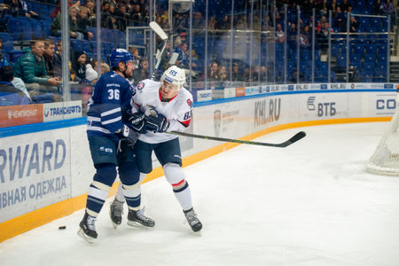 MOSCOW, RUSSIA - OCTOBER 12, 2016: Chlinka Michal (83) on hockey game Dynamo (Moscow) vs Slovan (Bratislava) on Russia KHL championship in VTB Arena Ice Palace Moscow, Russia. Slovan won 5: 3のeditorial素材