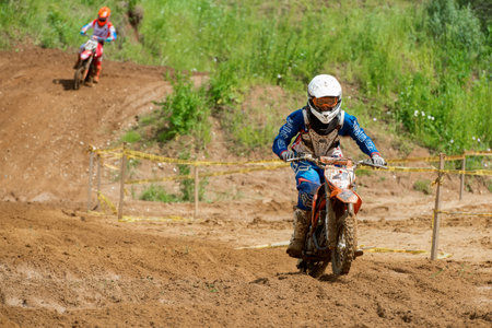 MOSCOW, RUSSIA - JULY 1, 2017: Unrecognized young athletes,  in the Velyaminovo Race Weekend 2017, Motopark Velyaminovo, Istrinsky districtのeditorial素材
