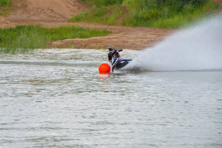 MOSCOW, RUSSIA - JULY 1, 2017: Nick Arhipov practice races on aquabike, in the Velyaminovo Race Weekend 2017, Motopark Velyaminovo, Istrinsky districtのeditorial素材