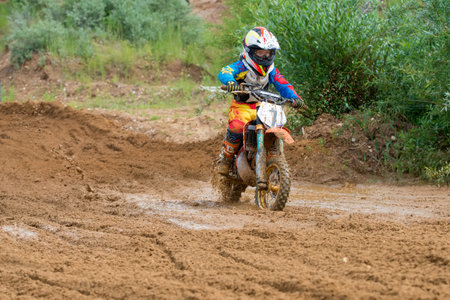 MOSCOW, RUSSIA - JULY 1, 2017: Unrecognized young athletes,  in the Velyaminovo Race Weekend 2017, Motopark Velyaminovo, Istrinsky districtのeditorial素材