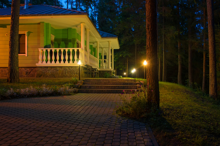 Country house (dacha) in nightの写真素材