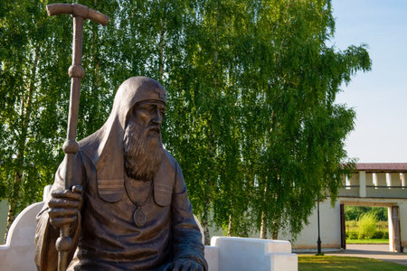 STARITSA, RUSSIA - AUGUST 13, 2017: The monument to St. Job in the Holy Dormition Monastery in Staritsa, Tverskaya oblastのeditorial素材