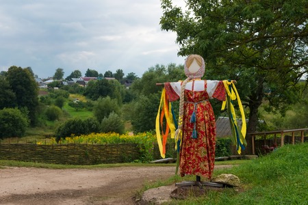Scarecrow in a national costume in the estate of Count Leo Tolstoy in Yasnaya Polyana in September 2017.の写真素材