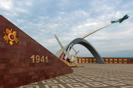 TULA, RUSSIA - SEPTEMBER 1, 2017: A memorial to "Defenders of the sky of the Fatherland". He was elevated to the 71st anniversary of the victory over fascism in the Great Patriotic War. The height of the monument is more than 27 meters, the diameter is moのeditorial素材