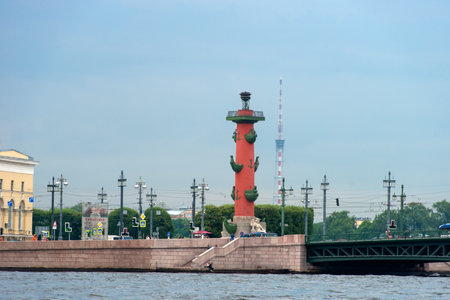 RUSSIA, SAINT PETERSBURG - AUGUST 18, 2017:  Rostral column on the Spit of Vasilyevsky Island in St. Petersburgのeditorial素材