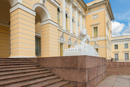 RUSSIA, SAINT PETERSBURG - AUGUST 18, 2017: Lion statue near State Russian Museum in St.Petersburg, Russia.のeditorial素材