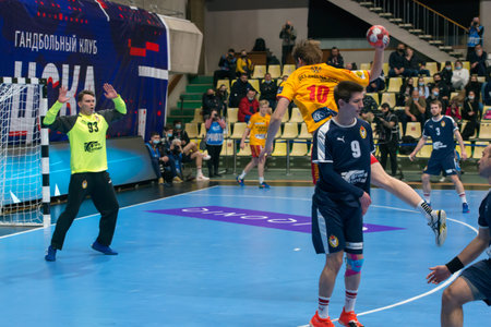 MOSCOW, RUSSIA - 30 MARCH, 2021. Dynamo Stadium. Handball match of 1/8 finals of the men's handball...