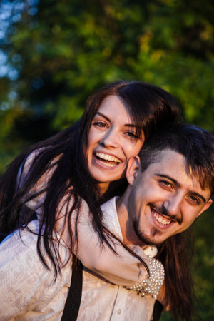 couple have fun on sunsetの写真素材