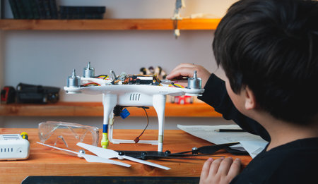 A teenager simulates a quadrocopter at home. Modeling. Simulation.