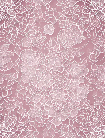 Abstract gentle floral background. White raised lace on pink. Illustration with watercolor flowers.の素材