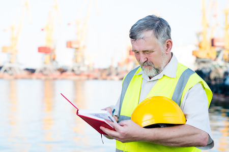Engineer at a construction site in the portのeditorial素材