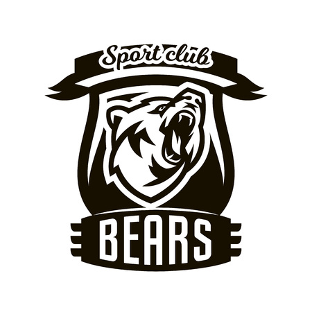 Monochrome logo, emblem, growling bear.のイラスト素材