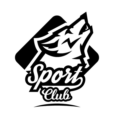 Monochrome logo, emblem, howling wolf.のイラスト素材