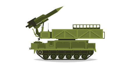 Anti-aircraft missile system. Rockets and shells. Special military equipment. Air Attack. All Terrain Vehicle, heavy vehicles. Vector illustration.のイラスト素材