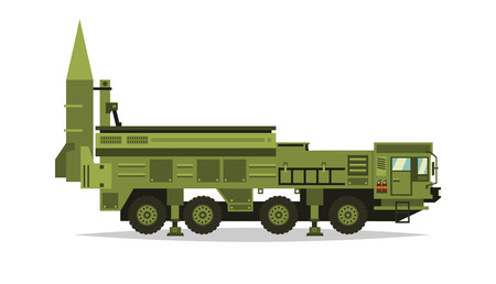 Anti-aircraft missile system. Rockets and shells. Big truck. Special military equipment. Air Attack. All Terrain Vehicle, heavy vehicles. Vector illustration.のイラスト素材