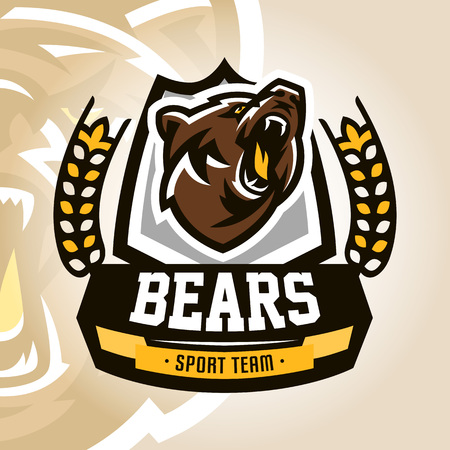 Colorful logo, emblem, growling bear, grizzly, evil predator ready to attack. Sports style, vector illustration, printing on T-shirts.のイラスト素材