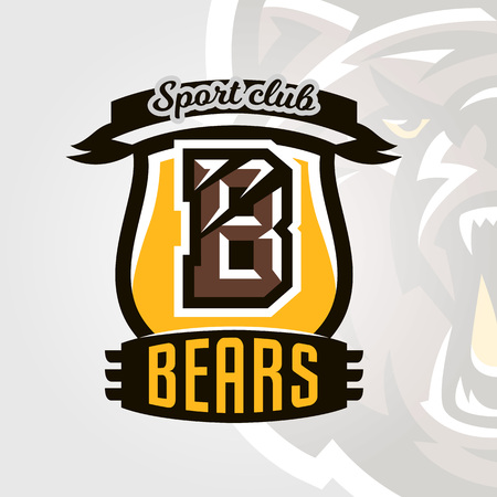 Colorful logo, emblem, letter the scratched claw angry bear, grizzly. Vector illustration, dynamic and sporty style, printing on T-shirts.のイラスト素材