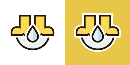 Boots and puddle logo, icon, sign. Isolated on an orange background. Logo theme of autumn.のイラスト素材