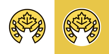 Maple leaf tree logo, icon, sign. Isolated on an orange background. Logo theme of autumn.のイラスト素材
