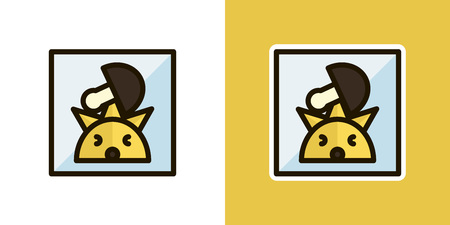 Hedgehog and mushroom logo, icon, sign. Isolated on an orange background. Logo theme of autumn.のイラスト素材