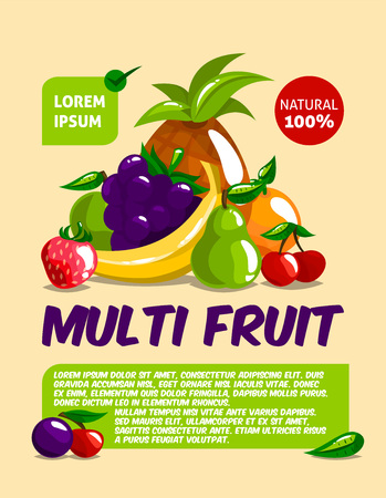 Set of natural fruits. Healthy eating, vegetarianism. Ripe and juicy. Illustration for printing on the finished product, juice, yogurt. Vector flat style. Elements isolated on background.のイラスト素材
