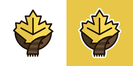 Maple leaf and scarf logo, icon, sign. Isolated on an orange background. Logo theme of autumn.のイラスト素材