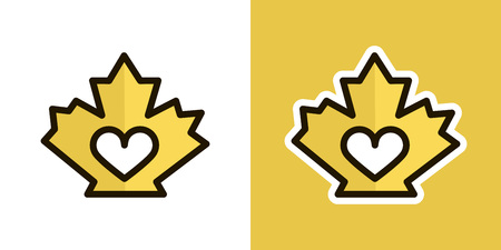 Love Maple Leaf logo, icon, sign. Isolated on an orange background. Logo theme of autumn.のイラスト素材