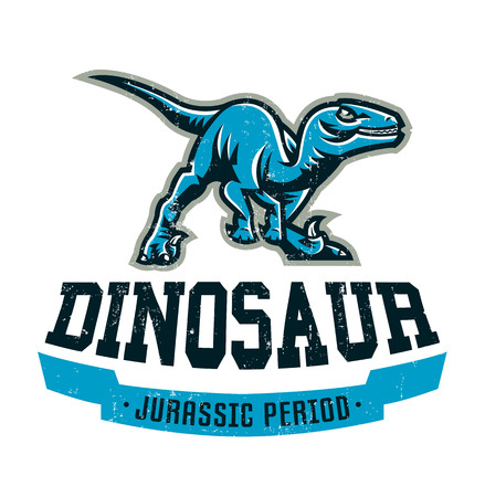 Design for printing on a t-shirt, aggressive dinosaur ready for attack. Jurassic period, predator of antiquity, sport style. Vector illustration, grunge effect.のイラスト素材