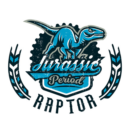 Design for printing on a t-shirt, aggressive dinosaur ready for attack. Jurassic period, predator of antiquity, sport style. Vector illustration, grunge effect.のイラスト素材