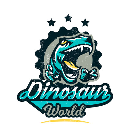 Design for printing on a t-shirt, aggressive dinosaur ready for attack. Jurassic period, predator of antiquity, sport style. Vector illustration, grunge effect.のイラスト素材