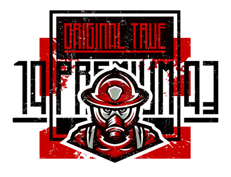 Vector illustration on the theme of fire, rescue squad, dangerous work. Grunge effect, text, lettering. Typography, T-shirt graphics, print, banner, poster, flyerのイラスト素材