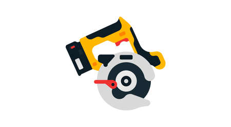 Circular saw side view. Power tools for home, construction and finishing work. Professional worker tool. Vector illustration isolated on white background.のイラスト素材