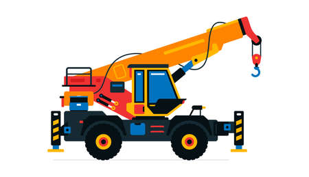 Construction machinery, truck crane. Commercial vehicles for work on the construction site. Vector illustration isolated on white backgroundのイラスト素材
