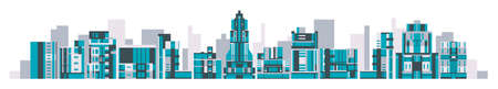 Cityscape of glass buildings, residential buildings, skyscrapers, hotels. Urban environment set. Vector illustration on the background of the city.のイラスト素材