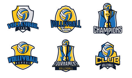 Emblem of volleyball. Colorful collection of volleyball emblems.  template for sports tournaments, sports leagues, championship, champion cup, club, ball. Vector illustrationのイラスト素材