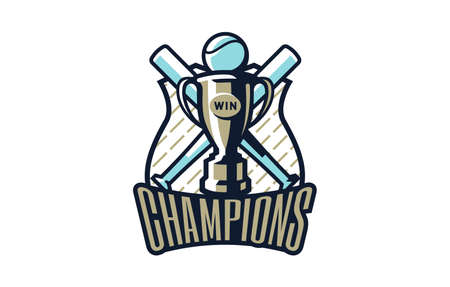 emblem of baseball champions. Colorful emblem of the cup with a ball on the background of the shield. Baseball champions  template, championship winners, league cup. Vector illustrationのイラスト素材