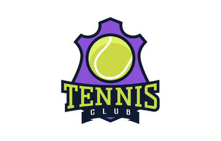 Colorful emblem of the ball and rackets on the background of the shield.のイラスト素材