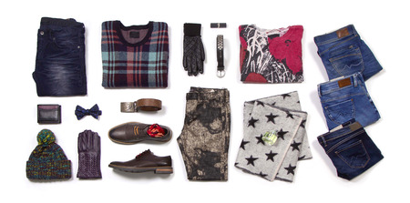 Autumn collection of clothes on a white background.の写真素材