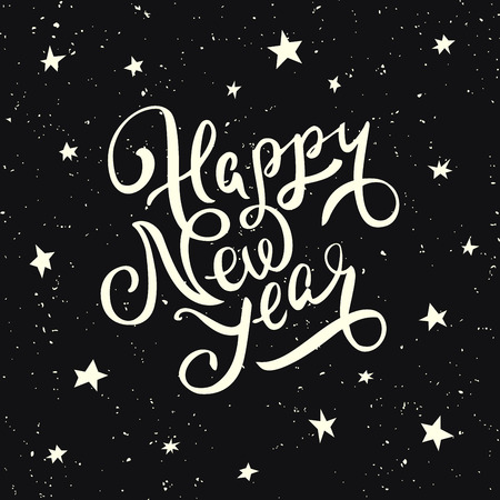 Vector handwritten lettering Happy New Year. Together with the stars in the night sky.のイラスト素材