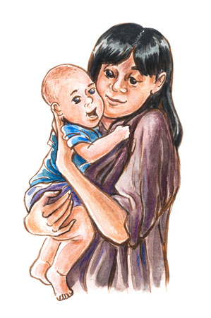 Watercolor illustration of a harmonious mother. Use for your congratulations. Raster image.の写真素材